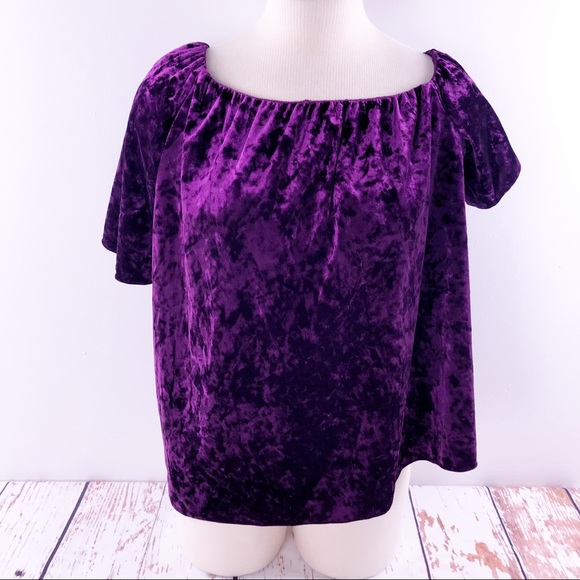 Cooper & Ella Purple Velvet Off the Shoulder Top - Picture 2 of 8